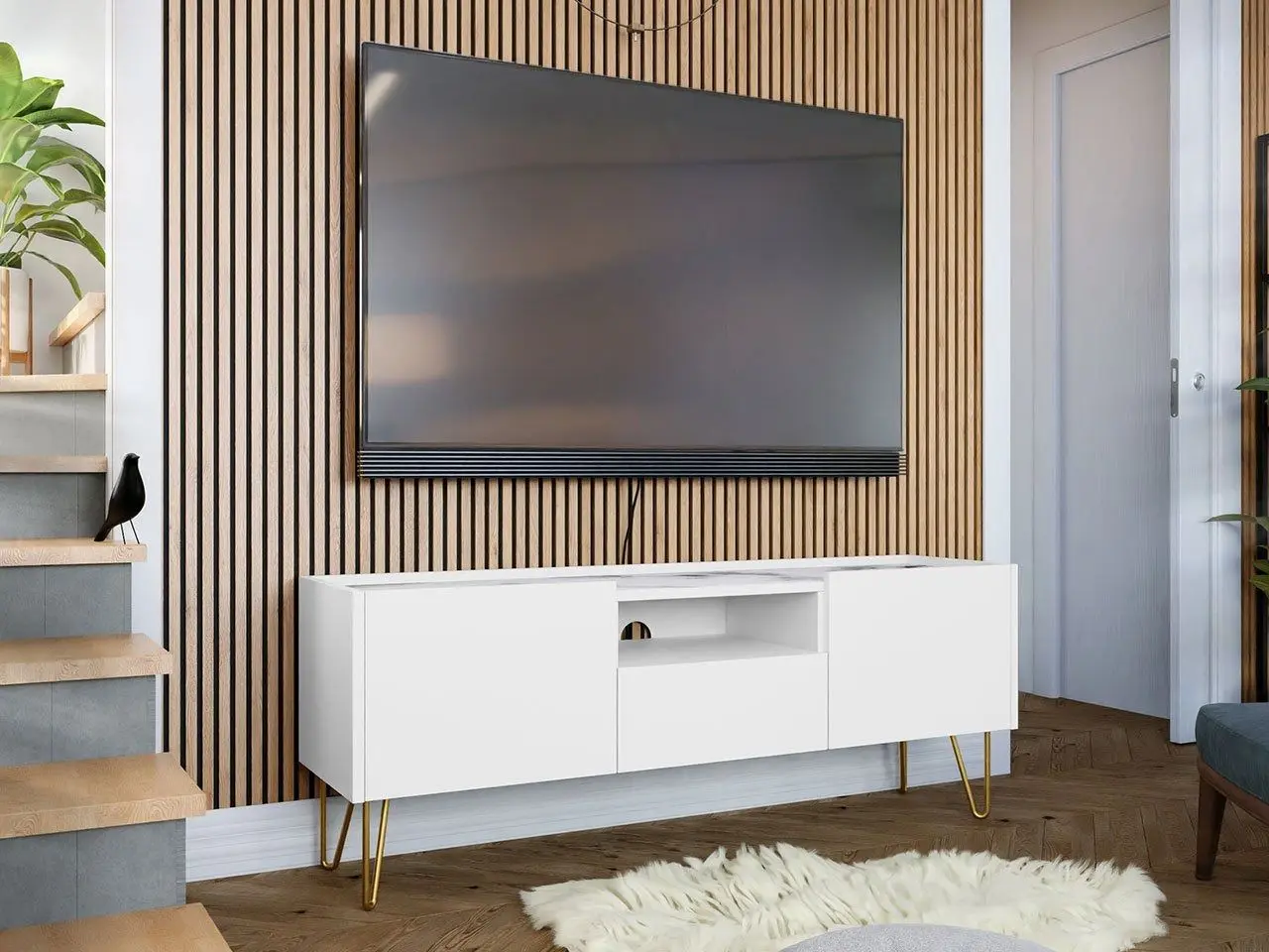 Tumba pentru TV Mirjan24 Animere ARTV144/Narine 144 (White/White Marble)