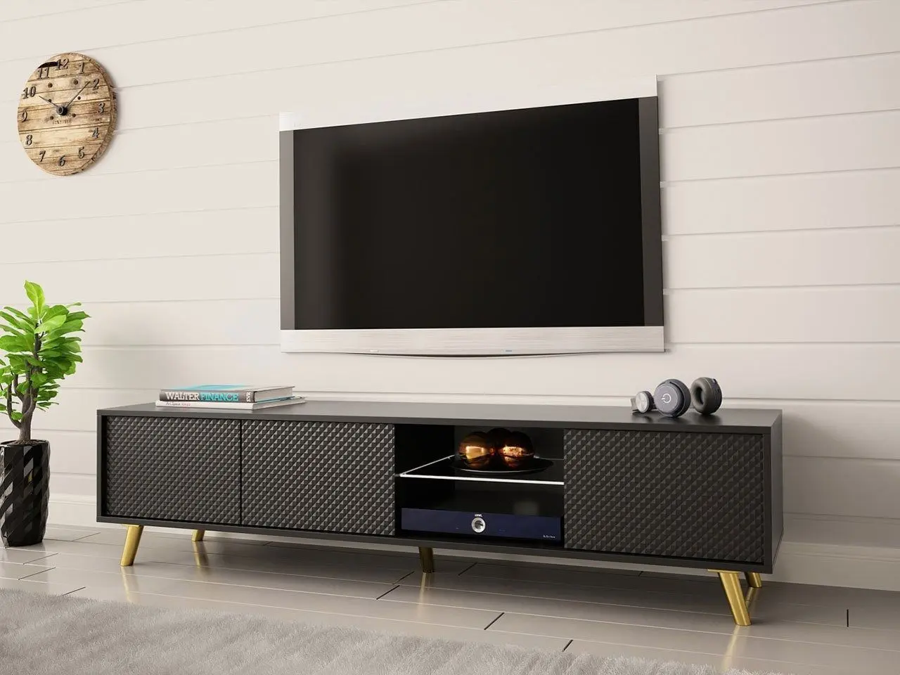 Тумба РТВ Mirjan24 Asporiz 01/Apollo c LED подсветкой (Black) - 2