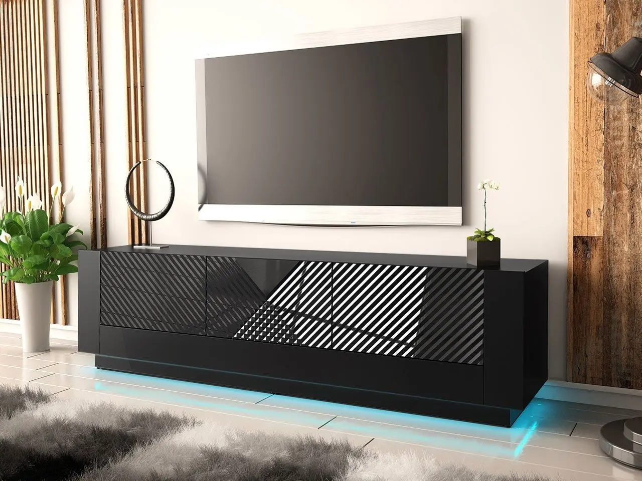 Tumba pentru TV Mirjan24 Atmarien/Passion 01 180 cu iluminare LED (Black/Black Gloss) - 4