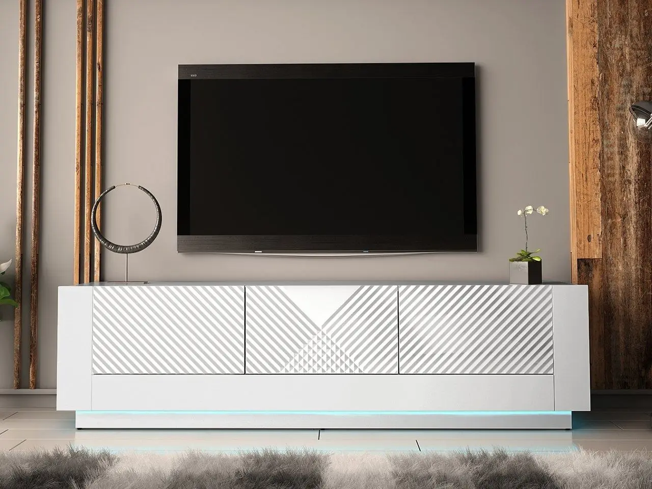 Тумба РТВ Mirjan24 Atmarien/Passion 01 180 c LED подсветкой (White/White Gloss) - 3