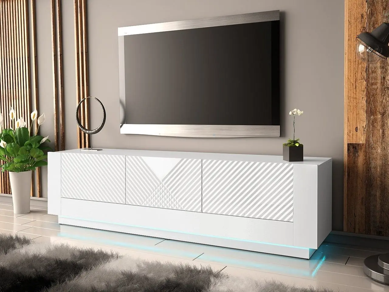 Тумба РТВ Mirjan24 Atmarien/Passion 01 180 c LED подсветкой (White/White Gloss) - 4