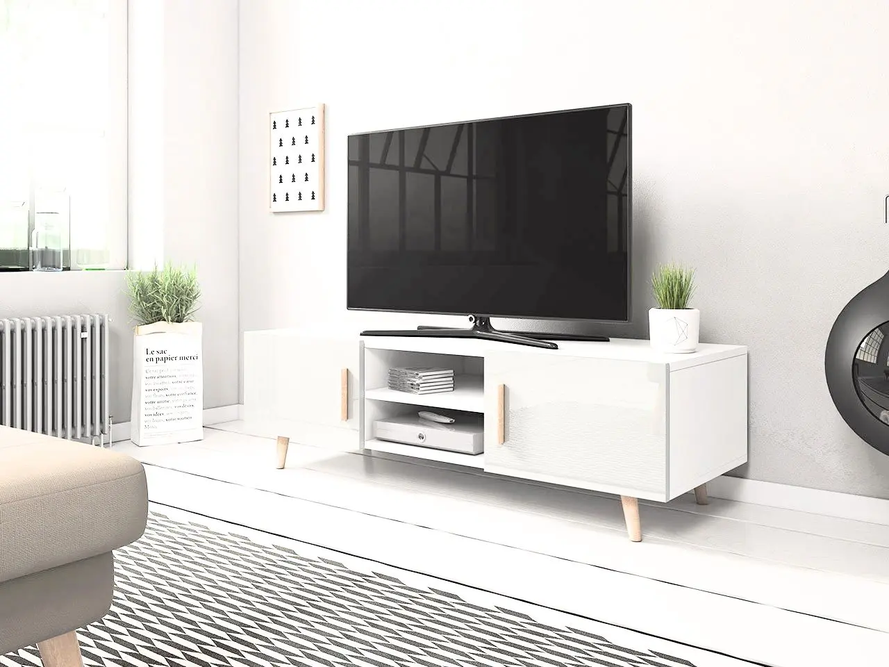 Tumba pentru TV Mirjan24 Baca/Sweden (White/White Gloss) - 3