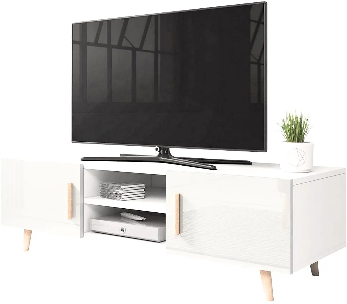 Tumba pentru TV Mirjan24 Baca/Sweden (White/White Gloss)