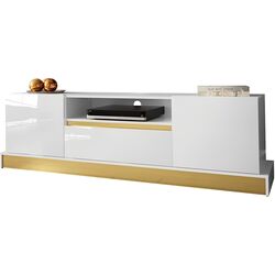 Тумба РТВ Mirjan24 Bariput 03/Mercado (White Gloss/White/Gold)