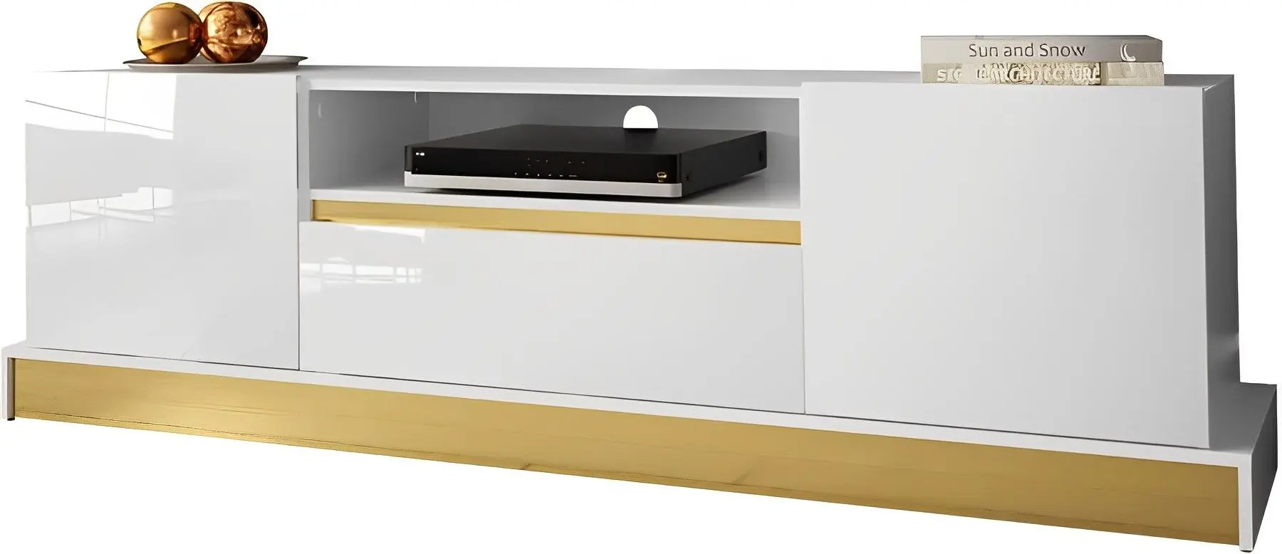 Тумба РТВ Mirjan24 Bariput 03/Mercado (White Gloss/White/Gold)