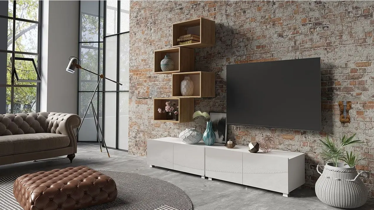 Тумба РТВ Mirjan24 Bralani/Calabrini C3 100 (White/White Gloss) - 5