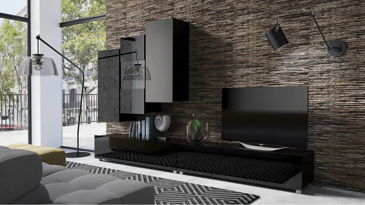 Тумба РТВ Mirjan24 Bralani/Calabrini C4 150 (Black/Black Gloss) - 5