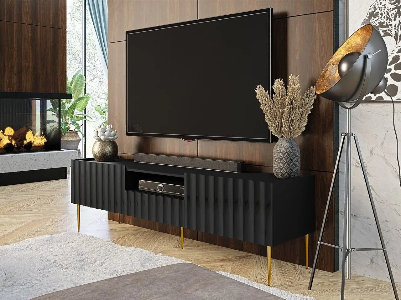 Tumba pentru TV Mirjan24 Brimono/Arcos 160 (Black/Black Gloss) - 3