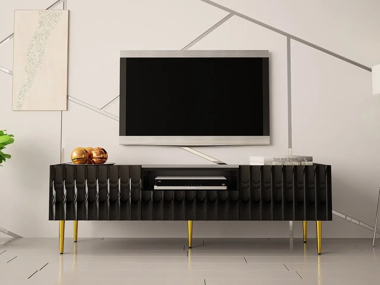 Tumba pentru TV Mirjan24 Brimono/Arcos 160 (Black/Black Gloss) - 5