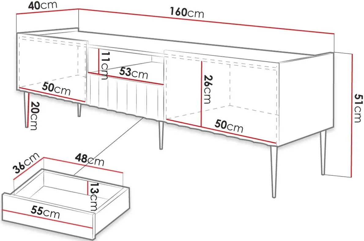 Tumba pentru TV Mirjan24 Brimono/Arcos 160 (Black/Black Gloss) - 6