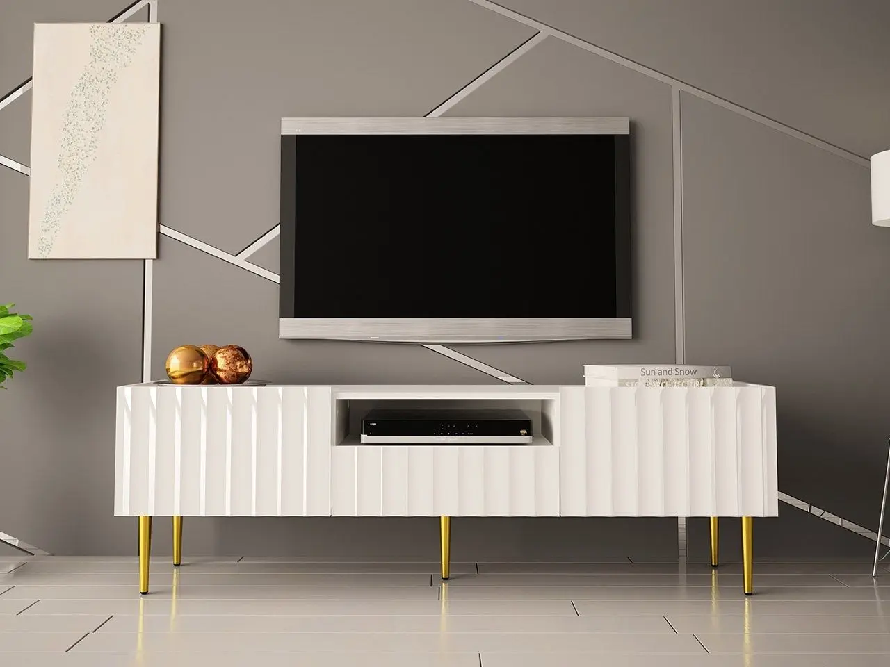 Тумба РТВ Mirjan24 Brimono/Arcos 160 (White/White Gloss) - 5