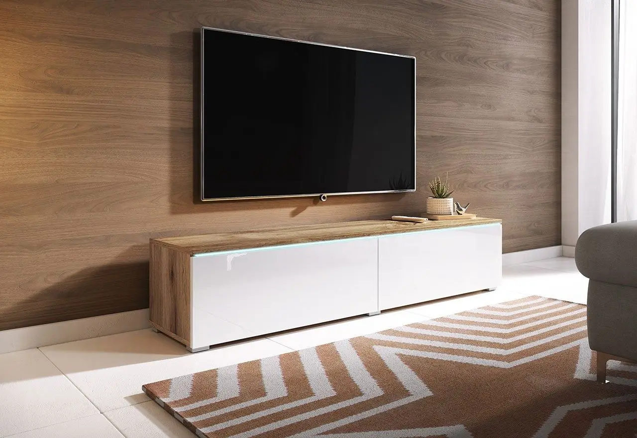 Tumba pentru TV Mirjan24 Dlone/Cabinet D 140 (White Gloss/Wotan Oak) - 2