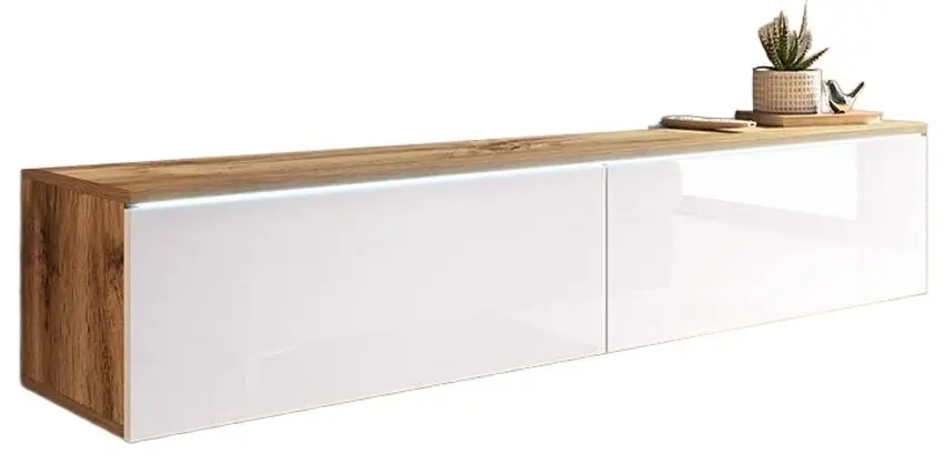 Tumba pentru TV Mirjan24 Dlone/Cabinet D 140 (White Gloss/Wotan Oak)