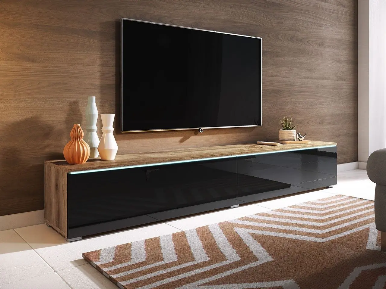 Tumba pentru TV Mirjan24 Dlone/Cabinet D 180 (Black Gloss/Wotan Oak) - 3