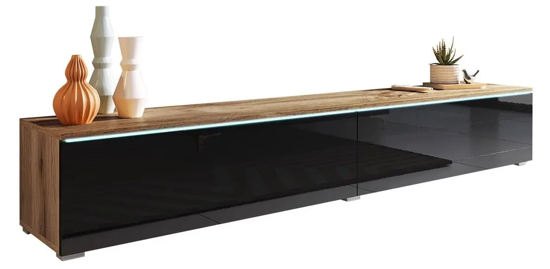 Tumba pentru TV Mirjan24 Dlone/Cabinet D 180 (Black Gloss/Wotan Oak)