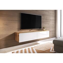 Тумба РТВ Mirjan24 Dlone/Cabinet D c LED подсветкой 140 (White Gloss/Wotan Oak) Thumb