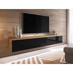 Тумба РТВ Mirjan24 Dlone/Cabinet D c LED подсветкой 180 (Black Gloss/Wotan Oak) Thumb