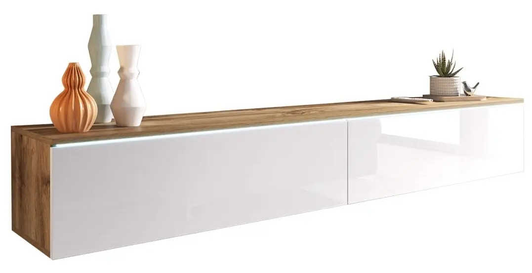 Тумба РТВ Mirjan24 Dlone/Cabinet D c LED подсветкой 180 (White Gloss/Wotan Oak)