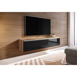 Tumba pentru TV Mirjan24 Dlone/D 140 cu iluminare LED (Black Gloss/Wotan Oak)