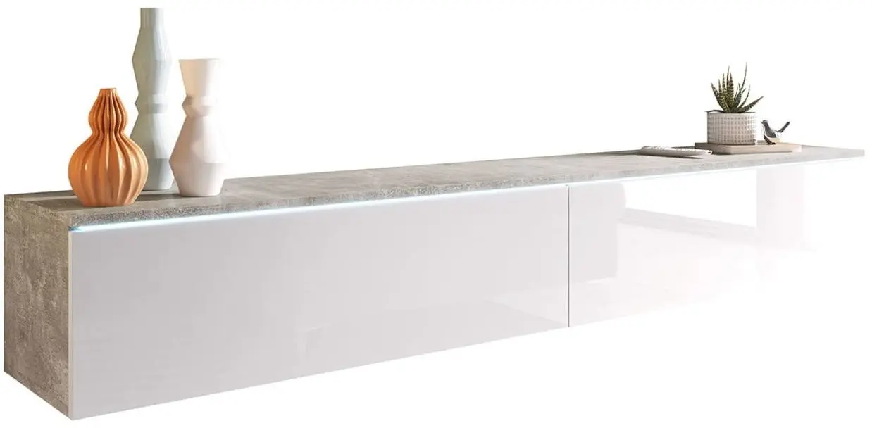 Тумба РТВ Mirjan24 Dlone/D 180 c LED подсветкой (White Gloss/Concrete) - 3