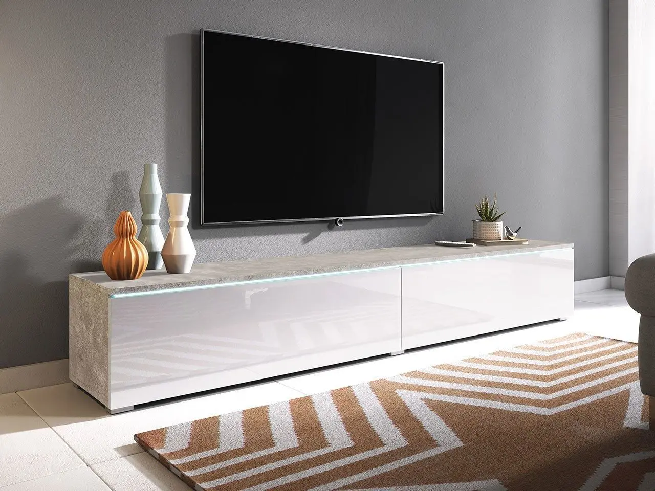 Тумба РТВ Mirjan24 Dlone/D 180 c LED подсветкой (White Gloss/Concrete) - 8