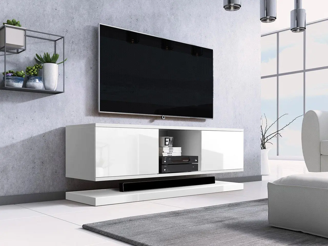 Тумба РТВ Mirjan24 Manitoba/Wizz (White/White Gloss) - 2