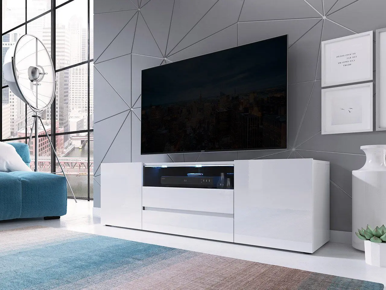 Tumba pentru TV Mirjan24 Maryland/Sound LED (White/White Gloss) - 4