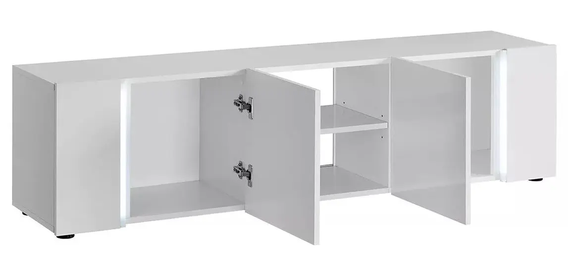 Tumba pentru TV Mirjan24 Metikone/Diss cu LED iluminare (White/White Gloss) - 4