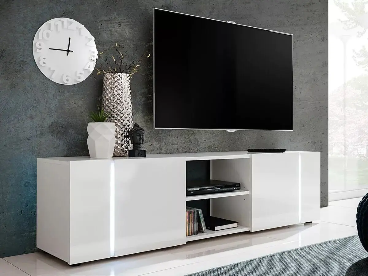 Tumba pentru TV Mirjan24 Metikone/Diss cu LED iluminare (White/White Gloss) - 3