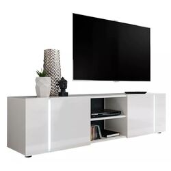 Tumba pentru TV Mirjan24 Metikone/Diss cu LED iluminare (White/White Gloss)