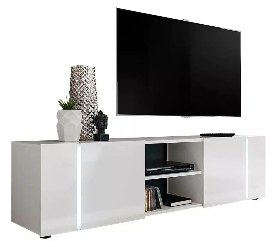 Tumba pentru TV Mirjan24 Metikone/Diss cu LED iluminare (White/White Gloss)