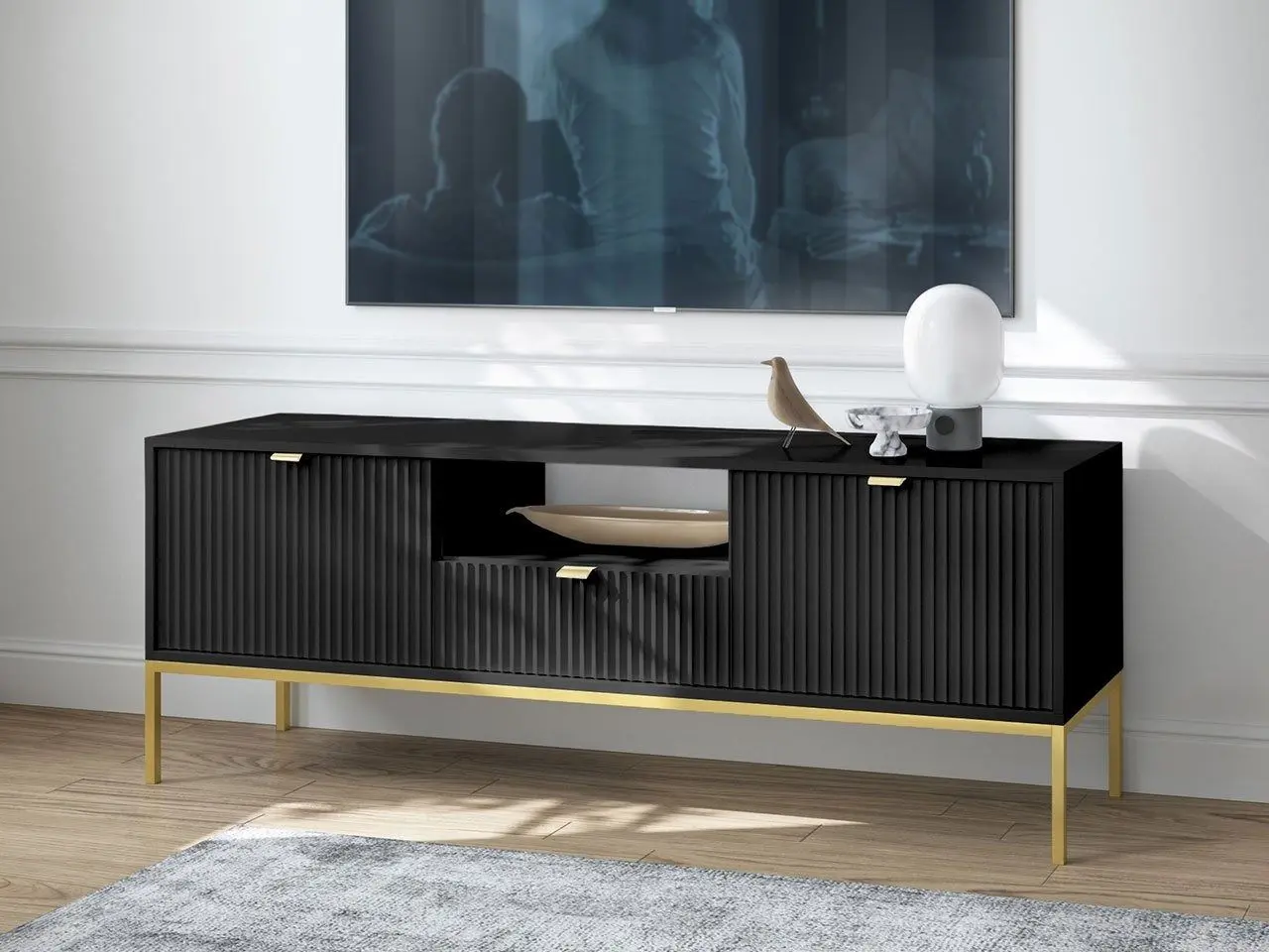 Тумба РТВ Mirjan24 Mijano MRTV154/Nova 154 (Black/Gold) - 7