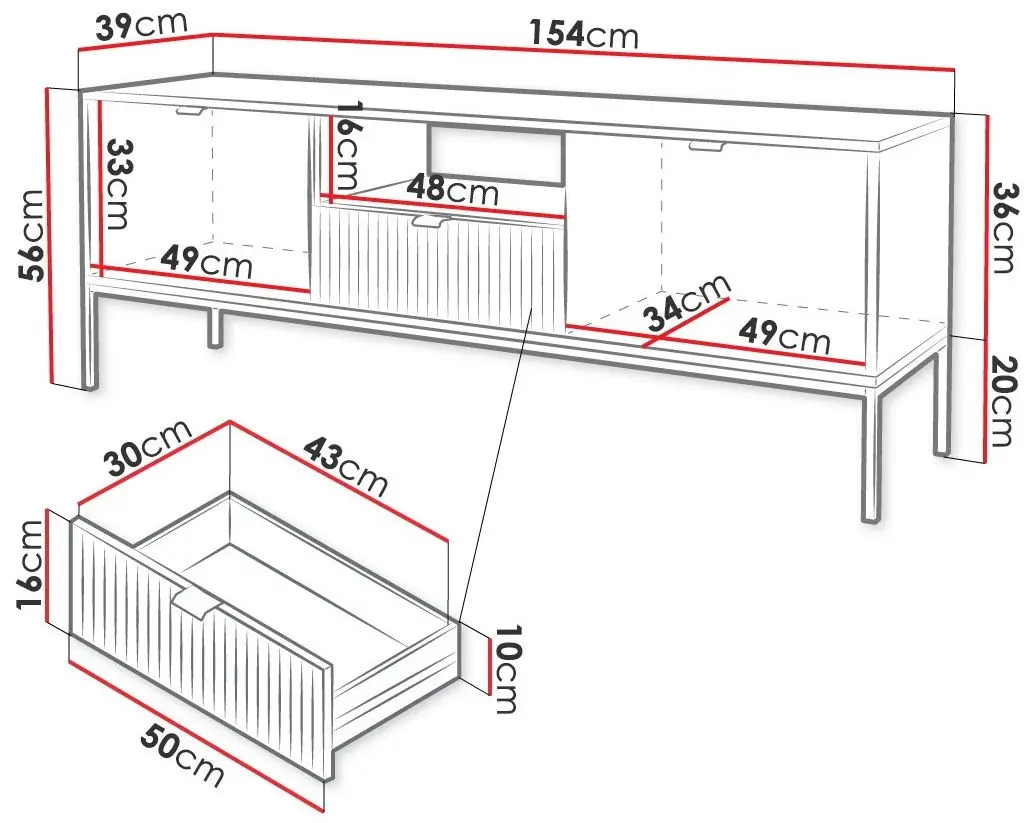 Тумба РТВ Mirjan24 Mijano MRTV154/Nova 154 (White/Gold) - 2