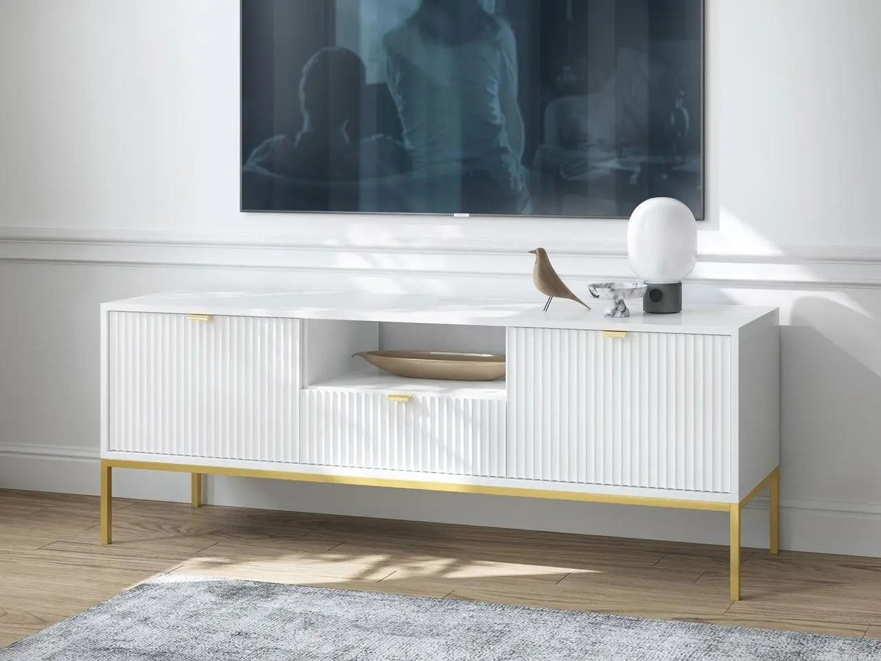 Тумба РТВ Mirjan24 Mijano MRTV154/Nova 154 (White/Gold) - 9