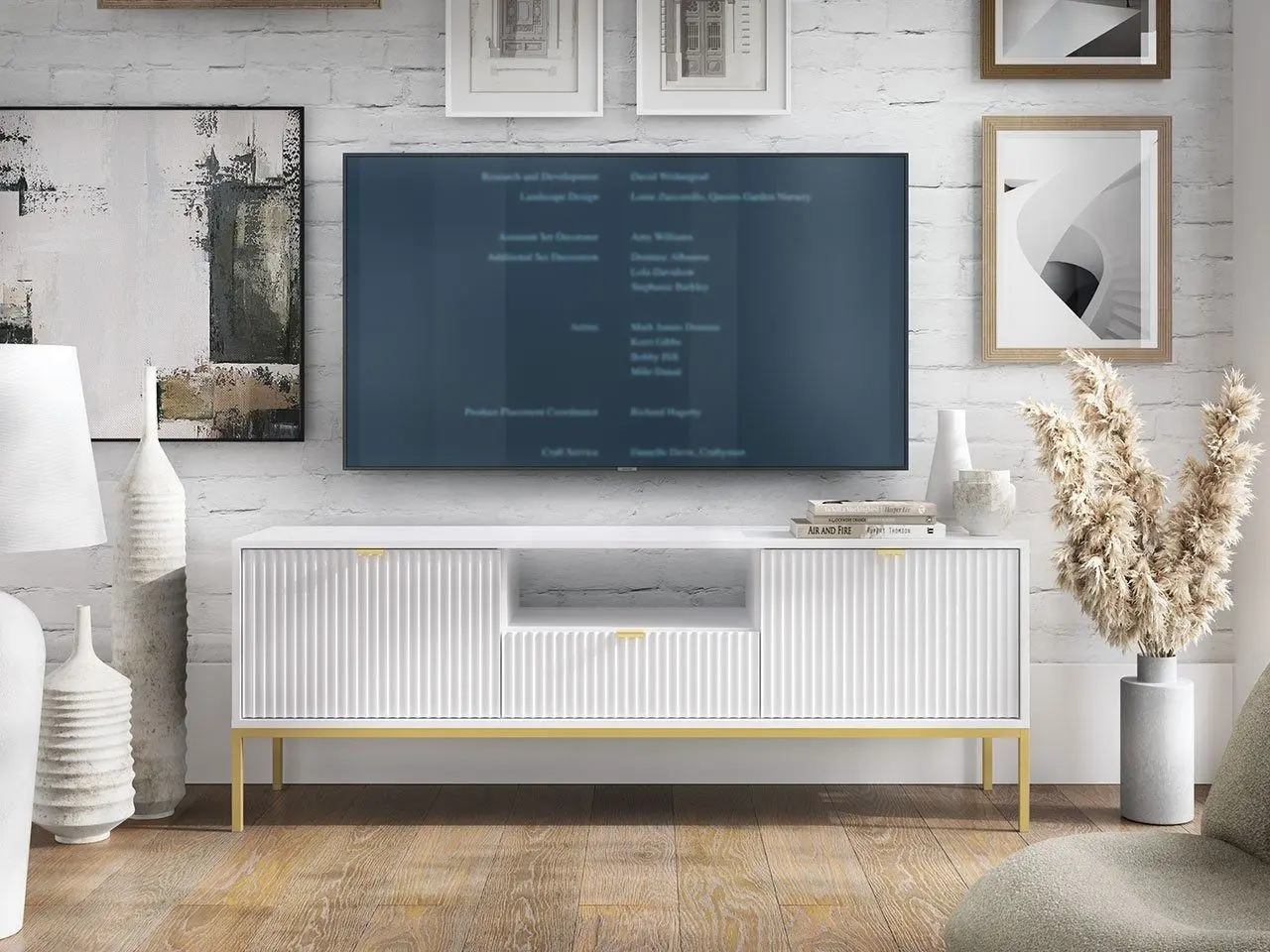 Тумба РТВ Mirjan24 Mijano MRTV154/Nova 154 (White/Gold)