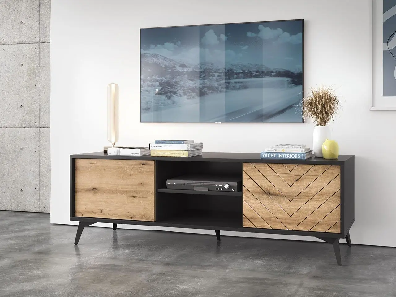 Тумба РТВ Mirjan24 Namiro/Diamond NRTV154 (Black/Evoke Oak) - 5