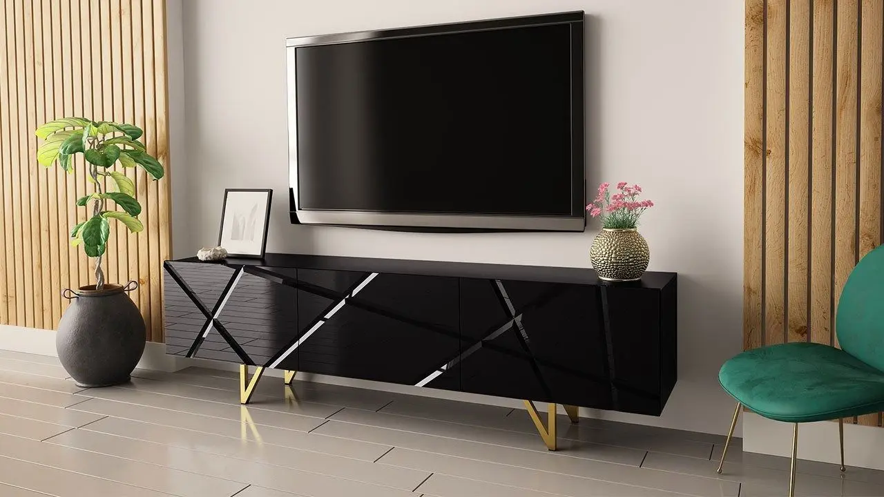 Tumba pentru TV Mirjan24 Nivotis/Radom 01 180 (Black/Black Gloss) - 4