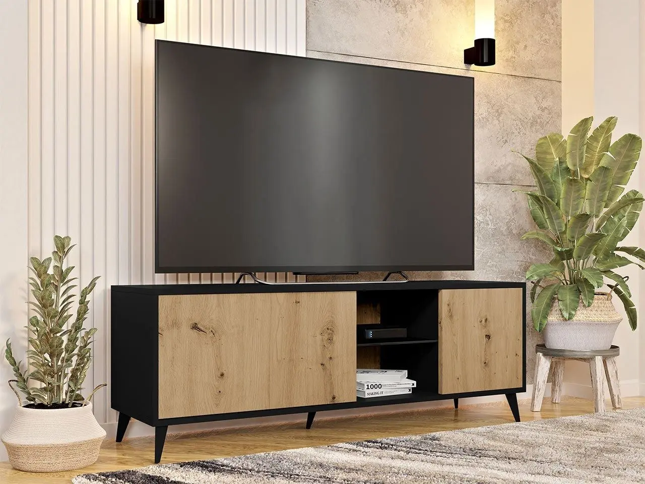 Tumba pentru TV Mirjan24 Oksawi/Ovessi 1K1D (Artisan Oak/Black)