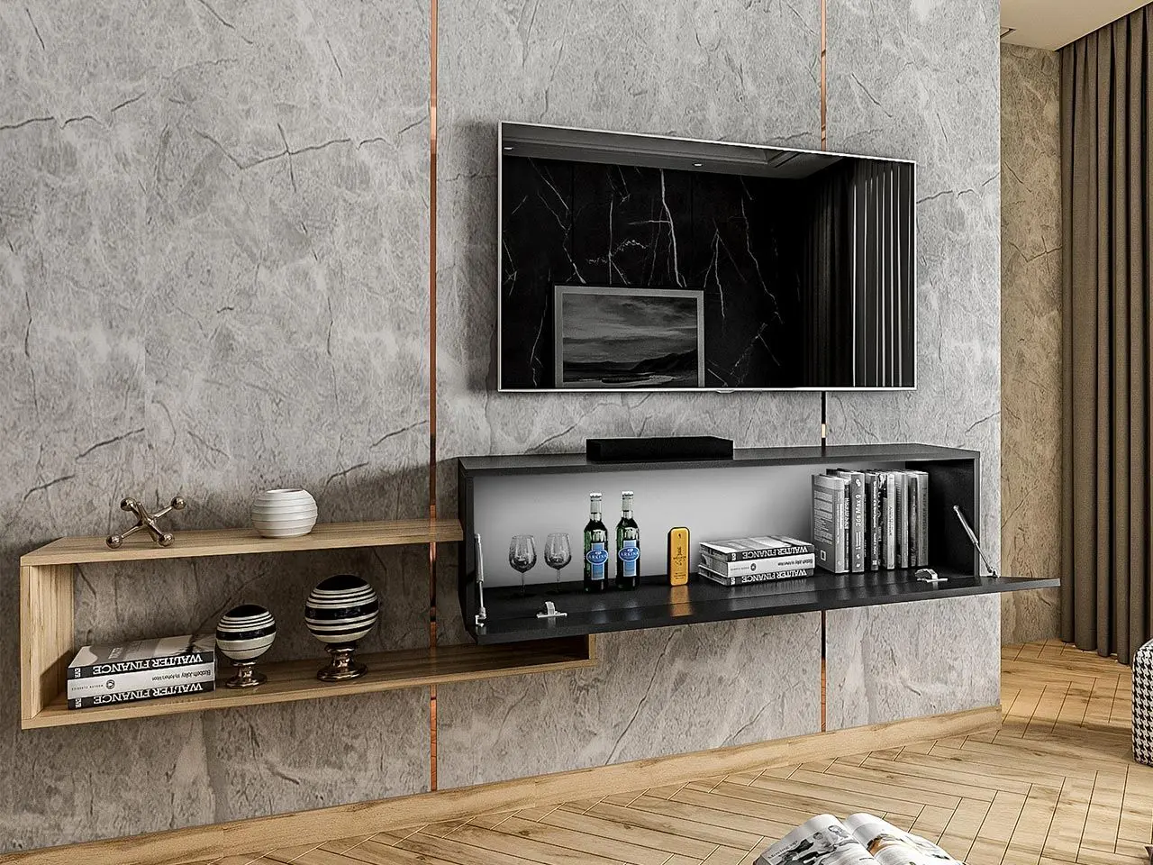 Тумба РТВ Mirjan24 Peleusz/Vega (Black/Wotan Oak) - 4