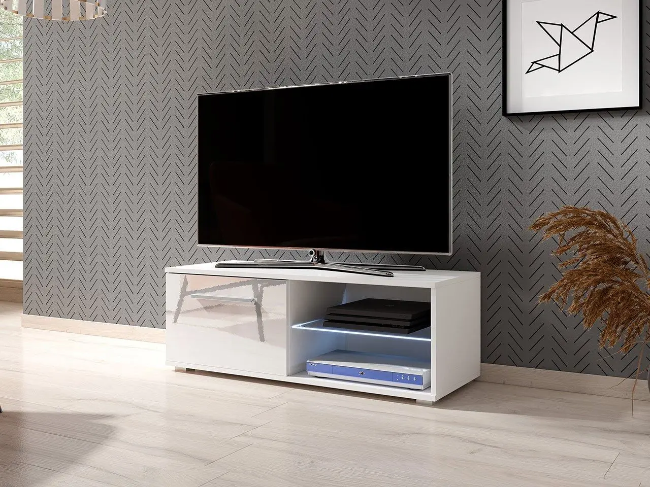 Тумба РТВ Mirjan24 Perenil 2/Moon с LED подсветкой 100 (White/White Gloss) - 4