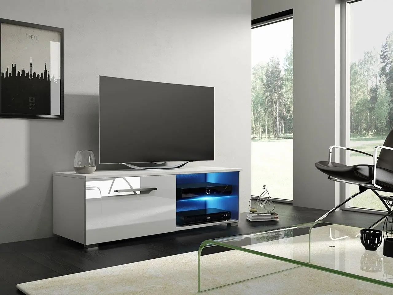 Тумба РТВ Mirjan24 Perenil 2/Moon с LED подсветкой 100 (White/White Gloss) - 3