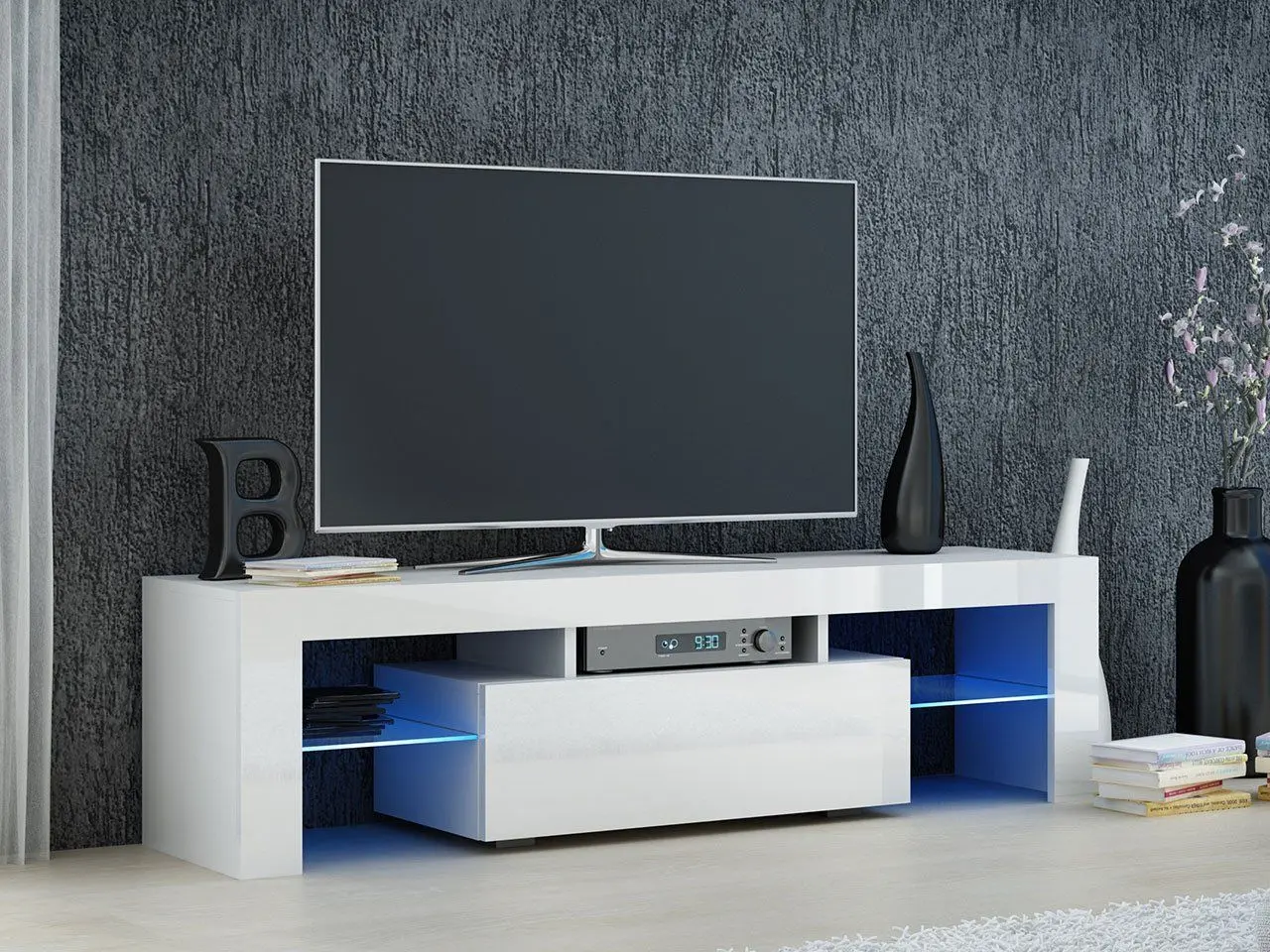 Тумба РТВ Mirjan24 Poker/Deko 140 LED (White/White Gloss) - 5