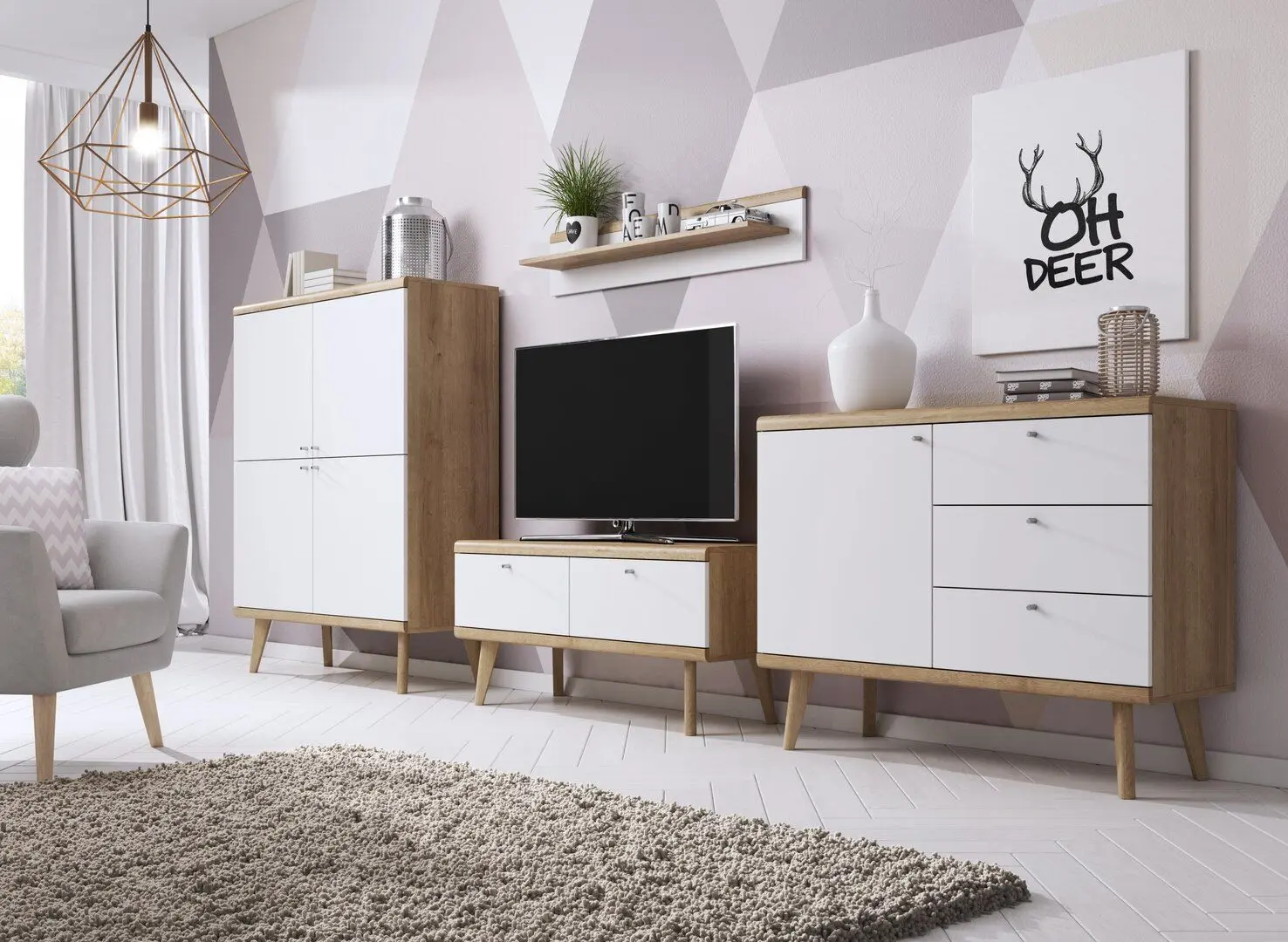 Tumba pentru TV Mirjan24 Prime/Primo 107 (Riviera Oak /White) - 4
