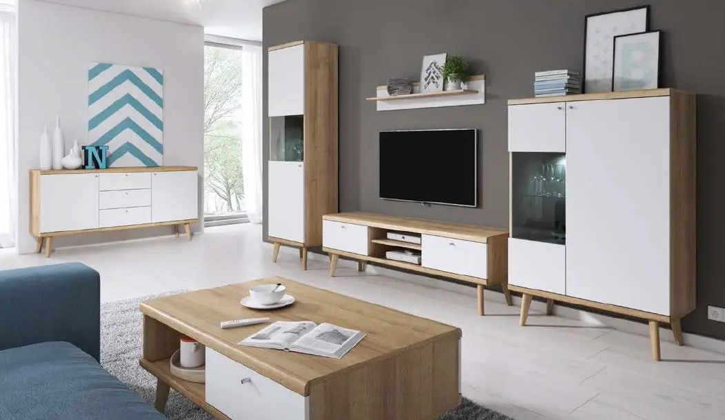 Tumba pentru TV Mirjan24 Prime/Primo 160 (Riviera Oak/White) - 4