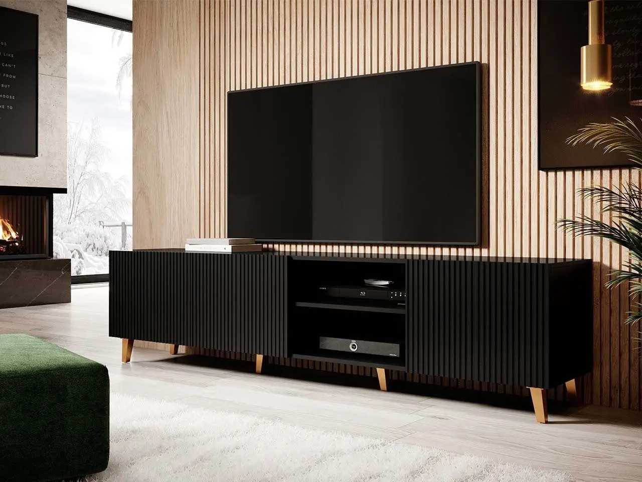 Тумба РТВ Mirjan24 Sinenko/Pafos 200 (Black/Gold) - 5