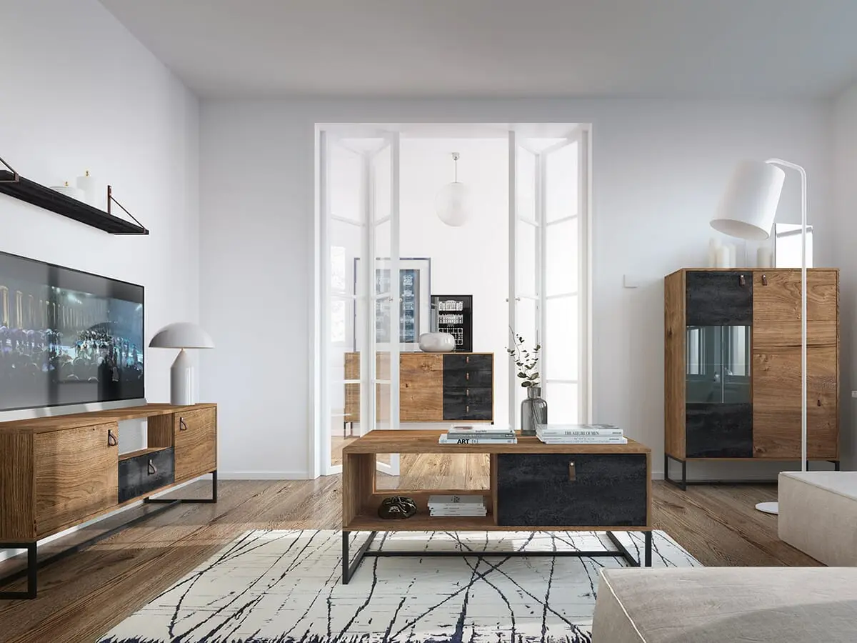 Тумба РТВ Mirjan24 Sokrates/Dark 153 (Ribbeck Oak/Black Stone) - 5