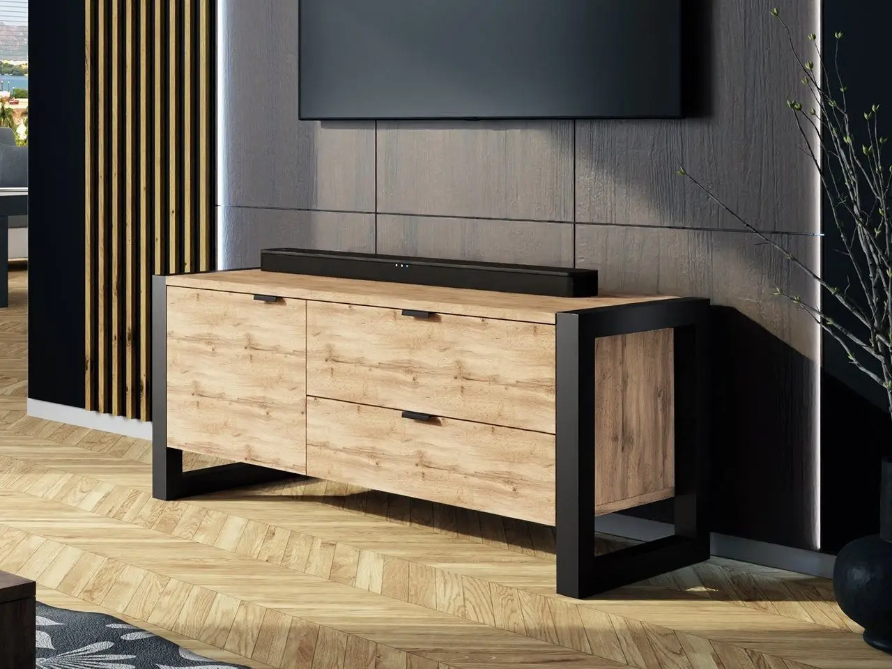 Тумба РТВ Mirjan24 Tardei/Berizo 120 (Wotan Oak/Black)