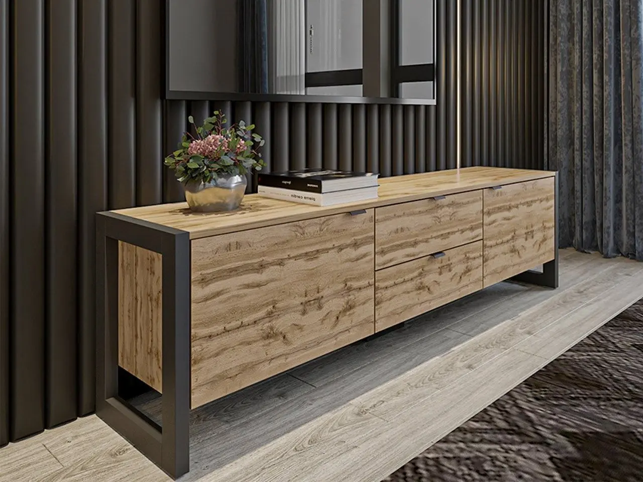 Тумба РТВ Mirjan24 Tardei/Berizo 160 (Wotan Oak/Black) - 5