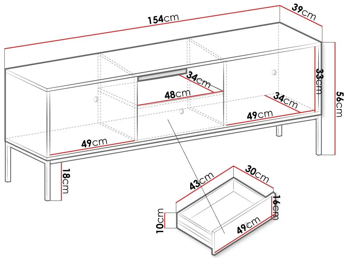Тумба РТВ Mirjan24 Tonkor TRTV154/Mono MRTV154 (White/Gold) - 2