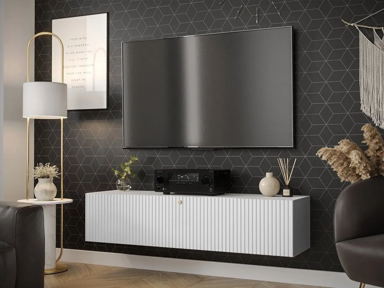 Тумба РТВ Mirjan24 Towiro Slim I/Waldi Riflo Slim 150 (White) - 2